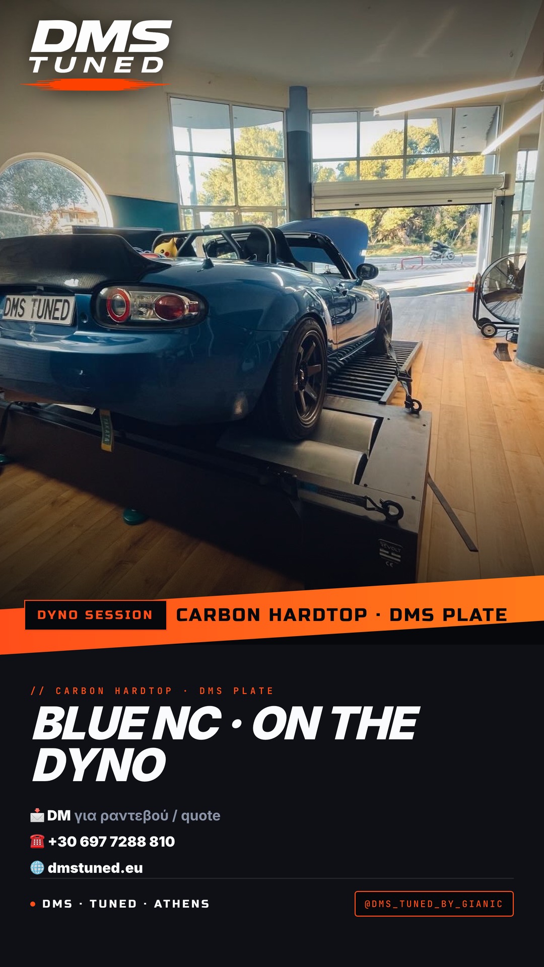 Blue MX-5 NC strapped to the dyno